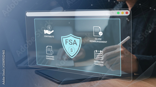 Quadro em tela Person using digital tablet displaying flexible spending account management inte
