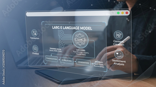 Tableau sur toile Professional illustration showing large language model workflow for translation