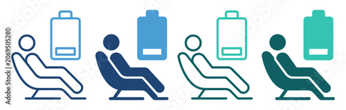 Foto reclining passenger seat luggage outline icon set on transparent background