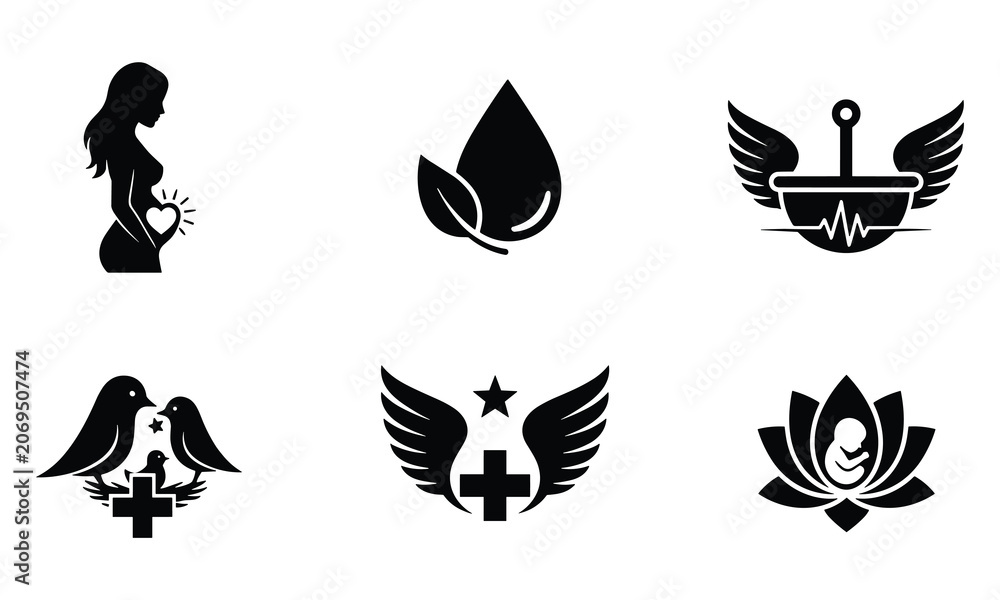 Fototapeta premium Professional medical and healthcare icon set featuring maternity fertility pharmacy and natural holistic logo templates