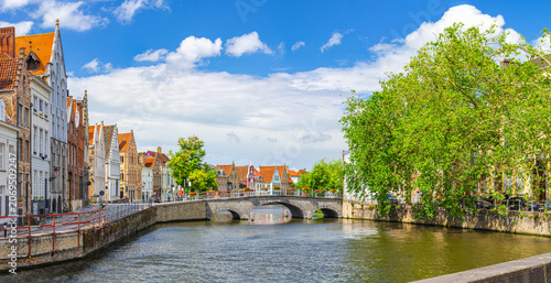 Fényképezés Brugge old town panoramic view, Langerei water canal of Reie river with Carmelit