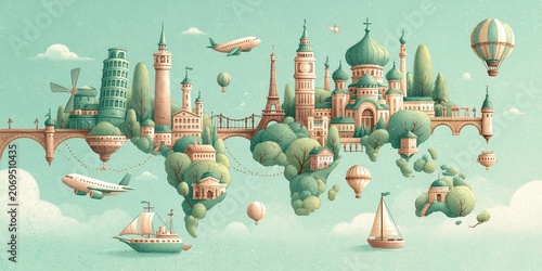 World travel concept for globetrotting vacations