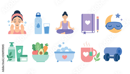 Photos Wellness and self care icons.