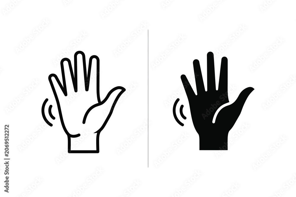 Obraz premium Waving hand vector illustration, line and solid style