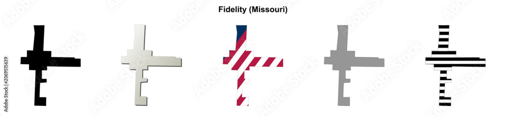 Obraz premium Fidelity (Missouri) blank outline map set