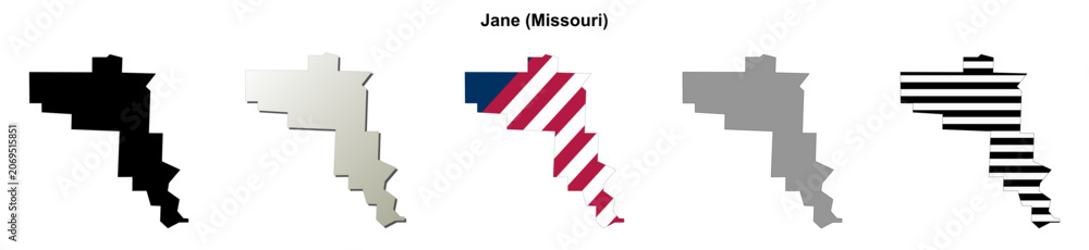 Obraz premium Jane (Missouri) blank outline map set