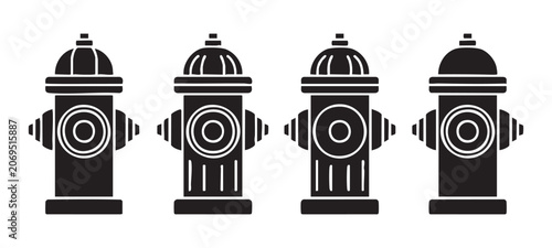 Fotografía Collection of four black fire hydrant icons designed in silhouette style for urban safety graphics