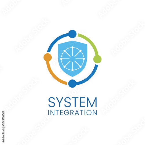 Abstract Tech Shield System Integration Logo Template