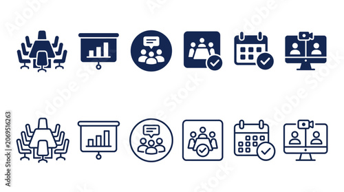 Conference Meeting Room Boardroom Icon Set Flat Vector Business Corporate Symbol Badge App UI Website EPS SVG