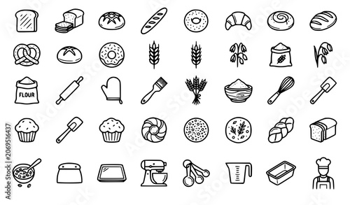 Foto Vintage Bakery Products and Wheat Engraving Vector Collection for Food Design