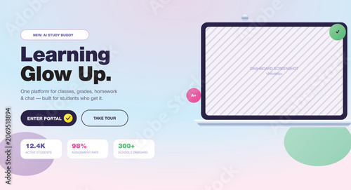 Modern EdTech Website Hero Section Template with Learning Glow Up Typography and Dashboard Mockup