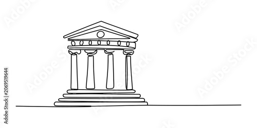 Tableau sur toile Continuous single line drawing of a classic greek bank building with tall column