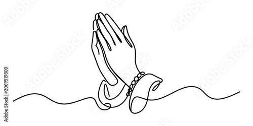Continuous single line drawing of hands pressed together in a prayer gesture symbolizing hope faith peace and spiritual connection in a minimalist art style Vector, illustration