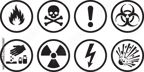 Fotografija Hazard symbols collection flammability toxicity corrosivity biohazard and radiat