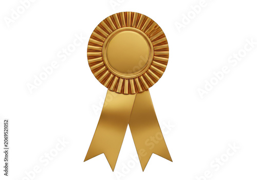 Shiny golden award rosette ribbon isolated on transparent background for luxury branding and achievements