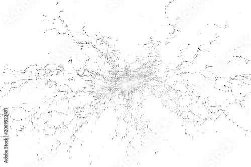 Fotografie Abstract shattered glass texture with halftone dots on transparent background, isolated cracks effect