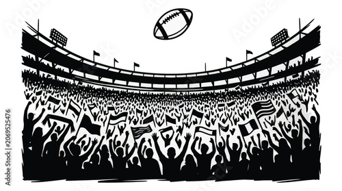 Photography Stadium silhouette with football and crowd on white background arena grandstand