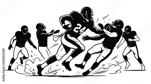 Foto American football players in action black and white silhouette illustration grid