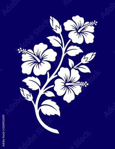Hibiscus Floral Design on Navy Background