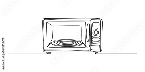 Continuous single line drawing of a microwave oven kitchen appliance for heating food isolated on a plain surface for modern home cooking and house design Vector, illustration