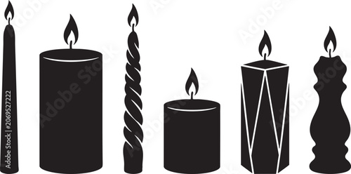 Photos Black silhouette candles collection taper pillar spiral and geometric designs fo