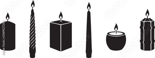 Photos Black silhouette candles collection diverse flame lit wax designs for relaxation