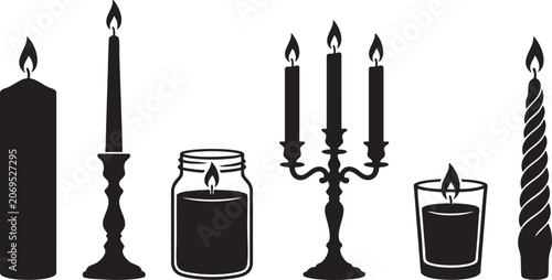 Quadro em tela Black silhouette candles collection pillar taper jar candelabra and twisted desi