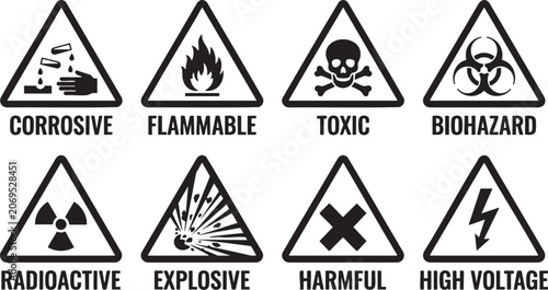 Konstfotografi Hazard symbol collection corrosive flammable toxic biohazard radioactive explosi