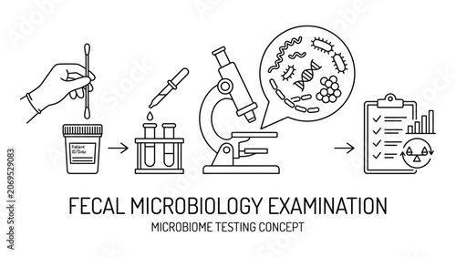 Fecal microbiology examination concept illustration.