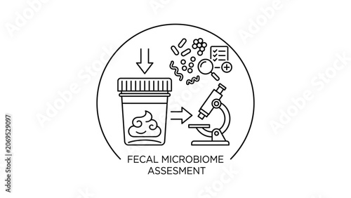 Fecal microbiome assessment concept illustration.