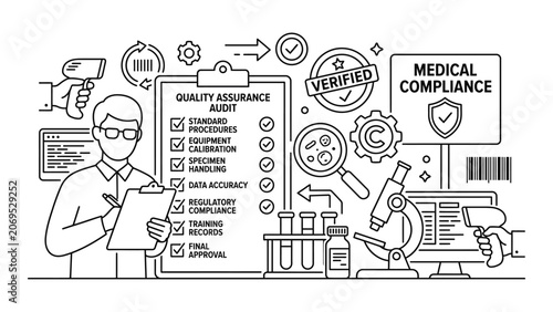 Quality assurance and medical compliance concept.