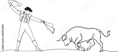Photos Spanish bullfighter - Matador in single outline illustration