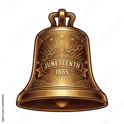 golden freedom bell with confetti and stars Isolated on transparent background