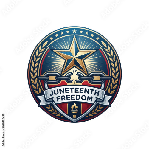 Juneteenth freedom day commemorative star emblem Isolated on transparent background