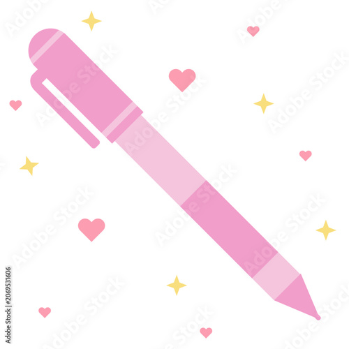 Cute pastel bright pink pen vector illustration isolated on white background