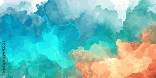 Photos Abstract Watercolor Swirls An ethereal watercolor illustration depicts swirling clouds of vibrant aqua and burnt orange