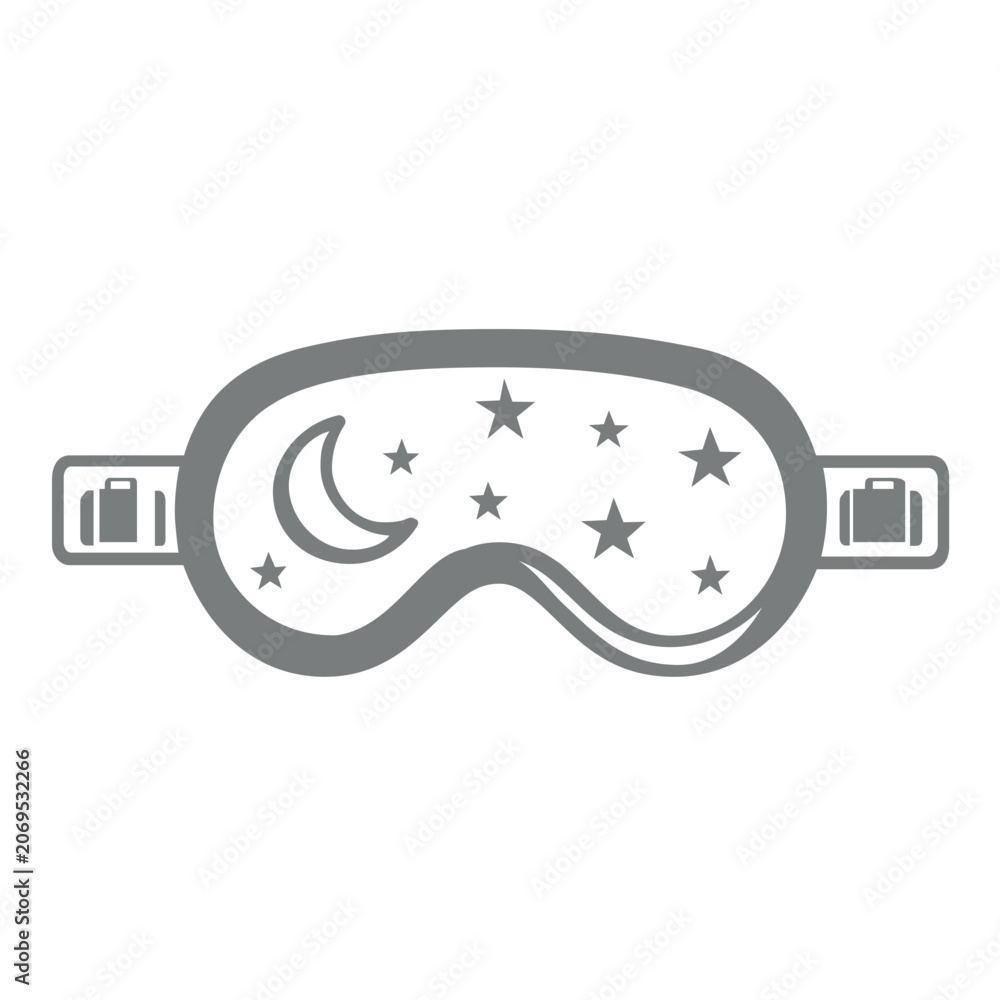 Fototapeta premium Vector illustration of a sleeping eye mask for travel line icon depicting a contoured sleep mask with elastic strap used for blocking light during flights and travel rest