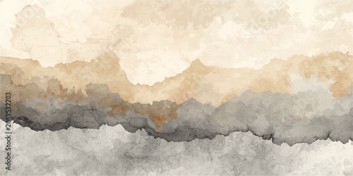 Photos Ethereal Abstract Landscape A mesmerizing watercolor abstract painting depicts soft, layered cloud-like formations in earthy tones of beige, brown, and grey, evoking a serene and contemplative mood