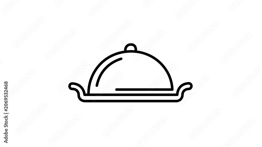 Fototapeta premium Vector illustration of an in-room dining tray with silver cloche lid line icon, simple flat vector symbol for hotel food service and hospitality accommodation design