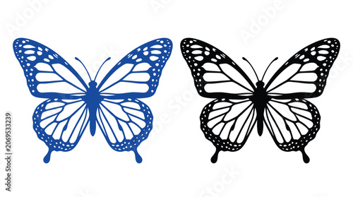 Canvastavla Butterfly Silhouettes Blue And Black Isolated On White Background