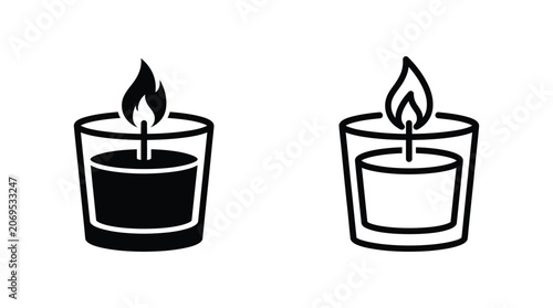 Bild auf Leinwand Burning And Unlit Candles Black And White Line Icon Set