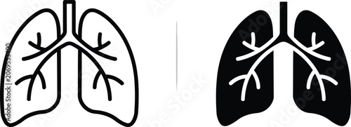 Bild auf Leinwand Two stylized icons of human lungs one outlined and the other filled presented si