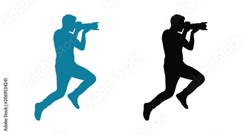 Foto Photographer Silhouette In Teal And Black Dynamic Action Pose