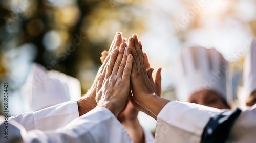 Chefs teamwork high five unity celebration achievement success