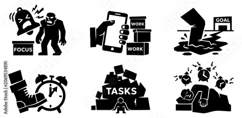 Photos Business deadline and workplace anxiety icon set