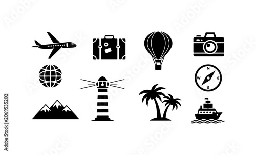 Security, technology, and warning icons set, 16 black vector symbols