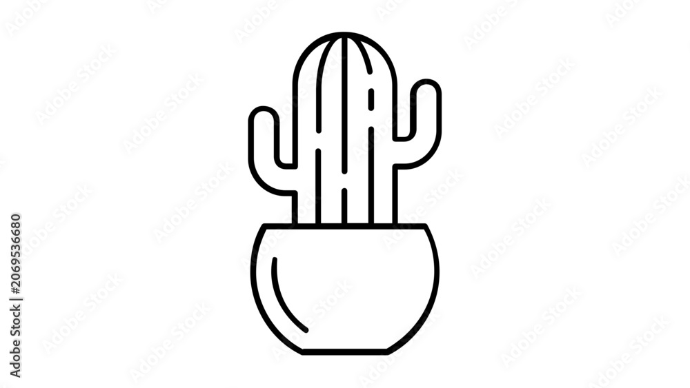 Fototapeta premium Vector illustration of a plant in a decorative pot line icon with minimalist flat design, clean outlines and simple strokes ideal for home decor, lifestyle and nature themed design use.