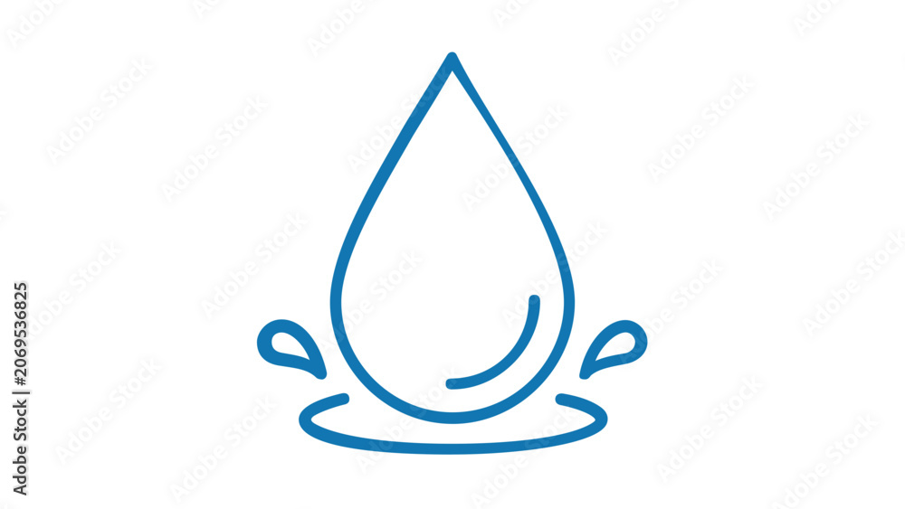 Fototapeta premium Vector illustration of a falling raindrop line icon featuring a graceful teardrop outline that symbolizes rain, freshwater, and natural precipitation with crisp minimal linework.