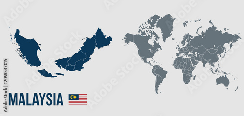 Fotografie Malaysia Map and World Map: A graphic representation showcasing the location of Malaysia within the global map