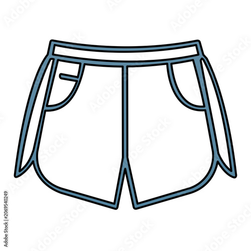 Vector illustration of a sports shorts garment as a minimalist clean vector icon with simple flat strokes ideal for sport wear and athletic apparel themes.